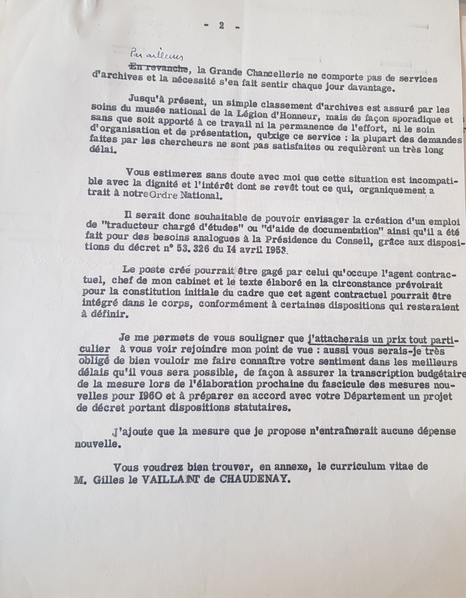 Le général Catroux et les archives de la grande chancellerie de la Légion d'honneur